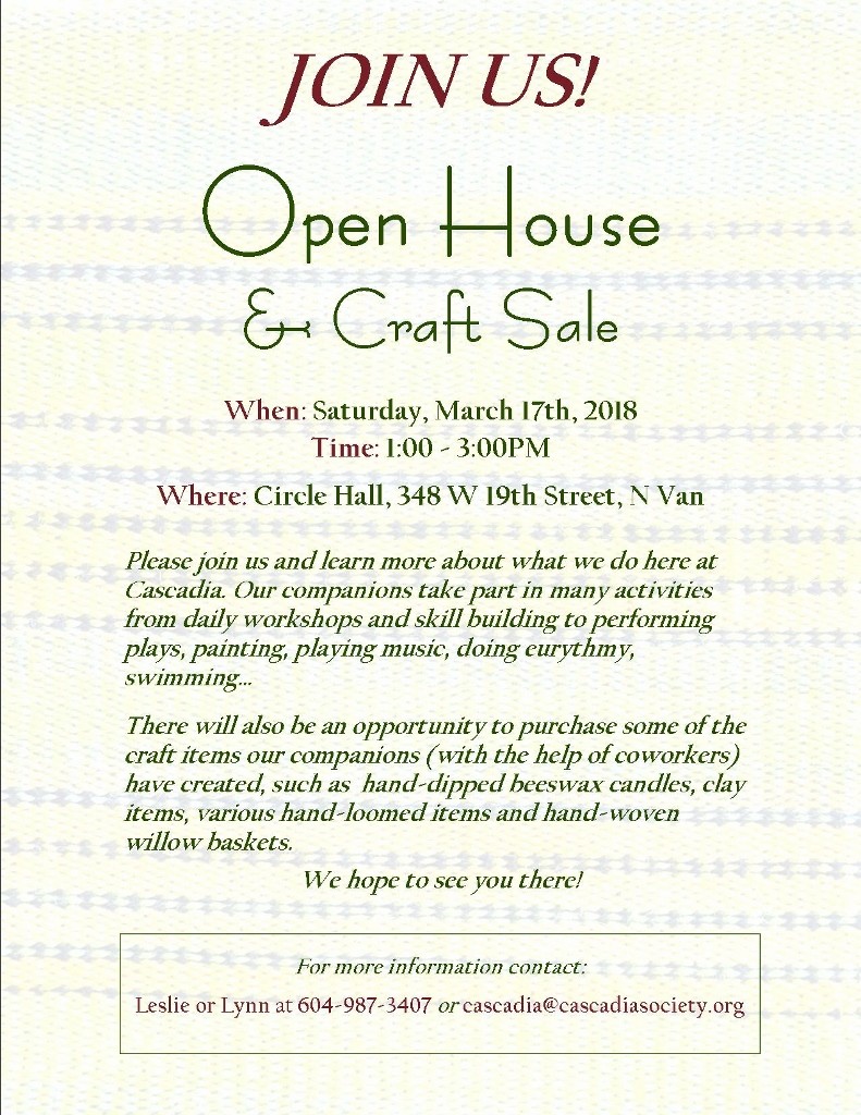 Cascadia Society Open House & Craft Sale